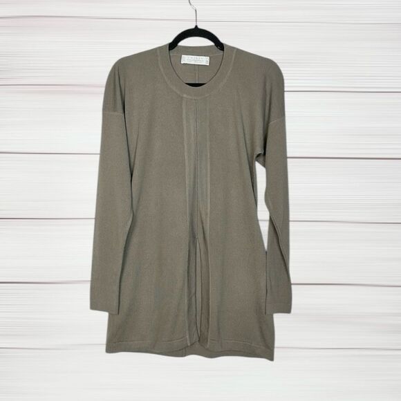 SHIRIN Scotland Cashmere Silk Tunic Long Sweater Gray Lightweight Split Front S - Picture 2 of 12